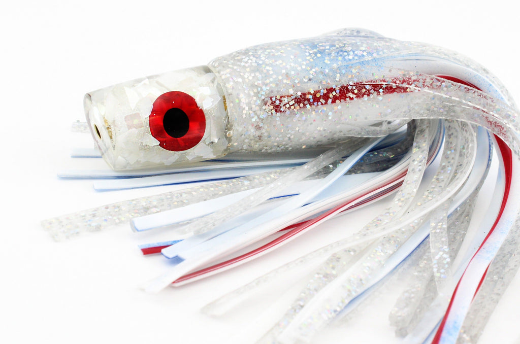 White MOP Siren w/ Blue Crystal Skirt Combo (glow)
