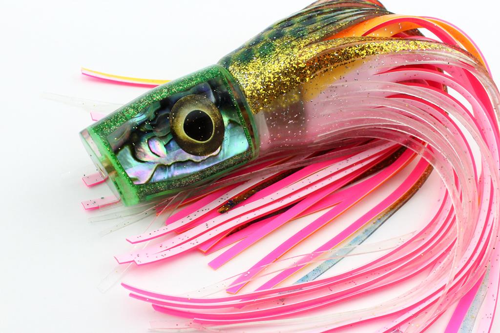 Custom 9" Vixen with Paua Shell, Green Glow Head and Yozuri Skirt Combo